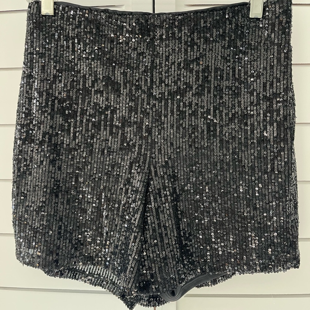 Express High Waist Sequin Shorts in Black